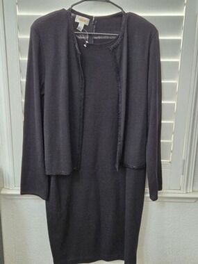 Takbots Black Sweater Dress L Beaded Trim 2pc Set Cardigan NWT $168 MSRP